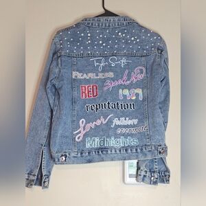 Taylor Swift Lyrics Swifties One Of A Kind Rhinestone Pearls Jean Jacket Denim S